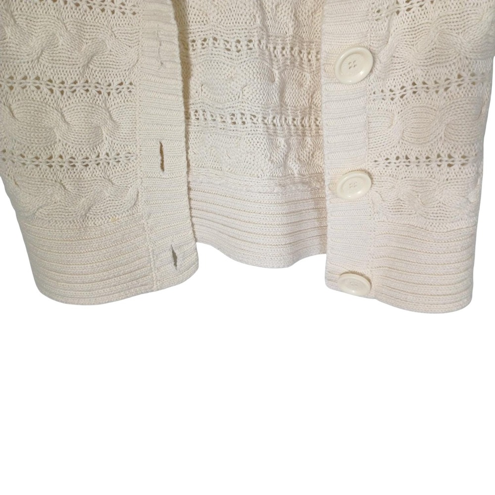 Michael Kors Vintage Womens Cream Cable Knit Short Sleeve Shawl Collar M Cardi - Picture 8 of 10